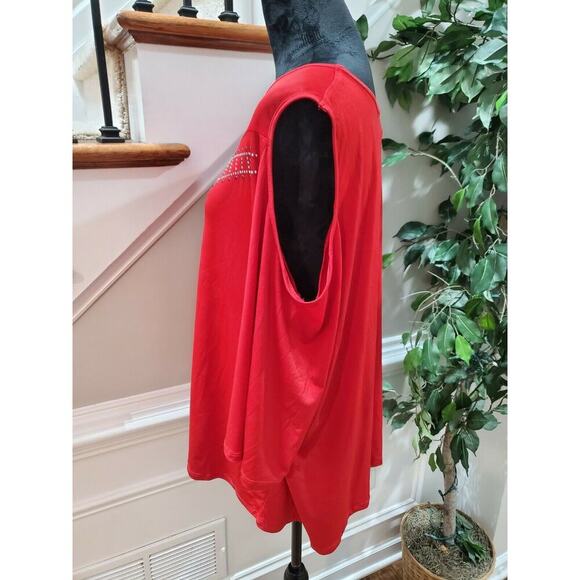 Suzie In The City Womens Solid Red Polyester Cold Shoulder Sleeve Blouse Size 2X - Picture 5 of 10